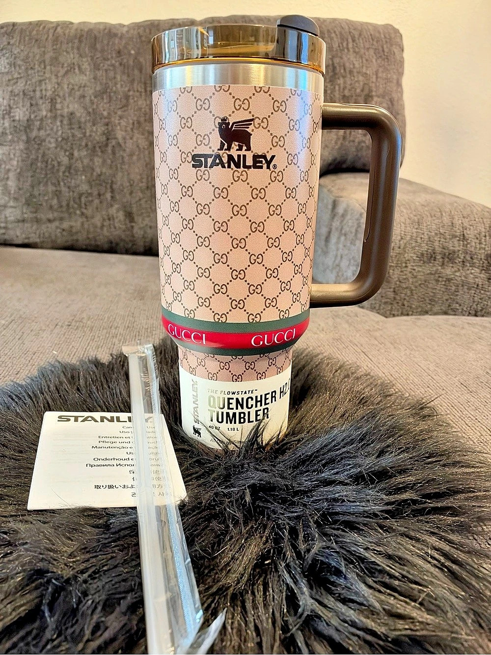 STANLEY Quencher H2.0 FlowState Tumbler (Custom Print) 40 oz Pink & Brown